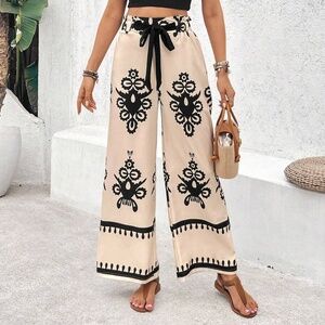 Boho Minimalist Stretchy waist Wide Leg Pants